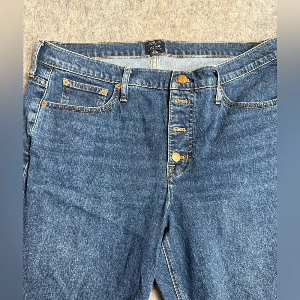 J.Crew Cropped Jeans Womens 32 Blue Denim Medium Wash Cotton Flared Leg Mid-Rise